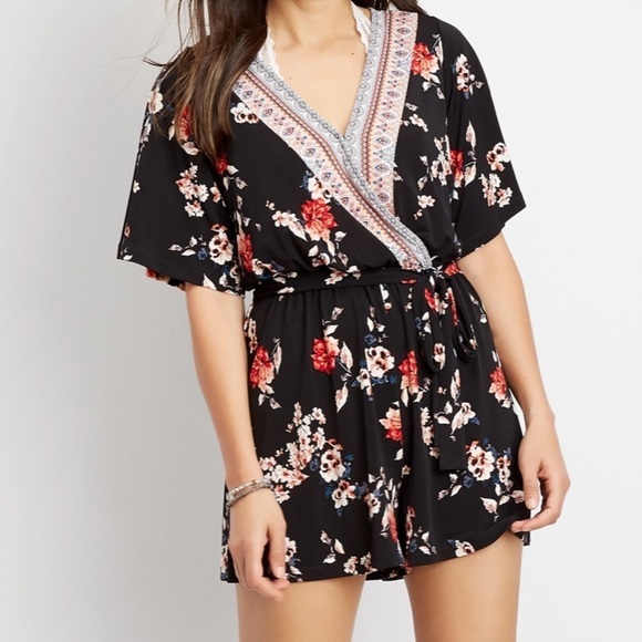 Maurices Pants - Maurices Black Floral V Neck Romper